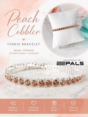 Park Lane Women’s Peach Crystal Tennis Bracelet Silver Tone Adjustable NWT